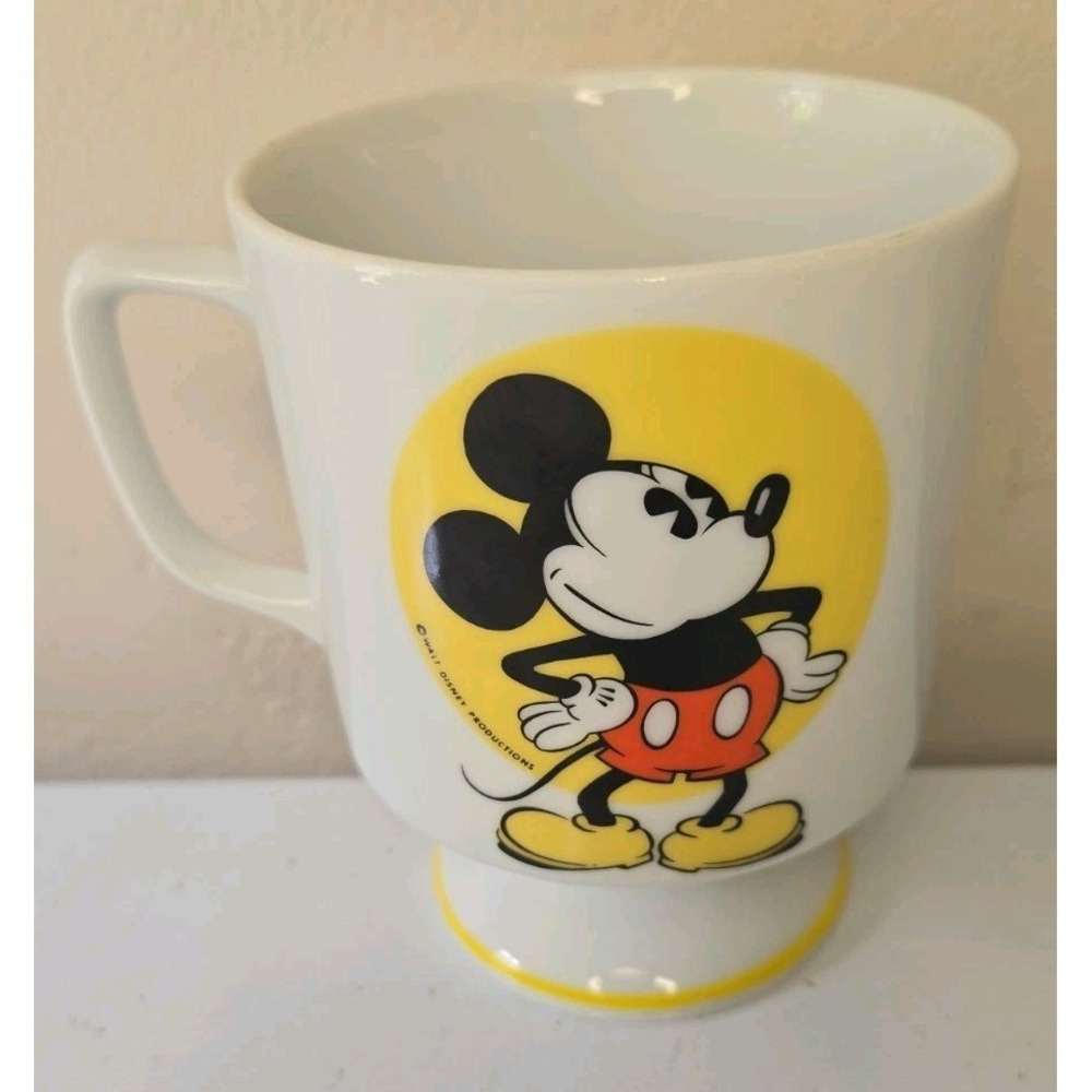 Vintage 1970s Mickey Mouse Footed Coffee Mug Cup Walt Disney Productions Japan